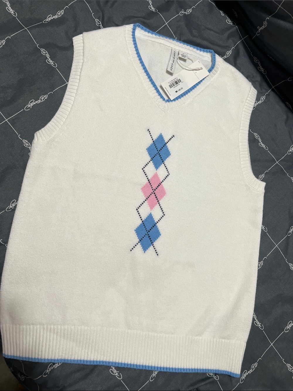 Janie and Jack White Sleeveless Argyle Sweater Vest with Blue and Pink